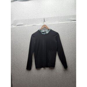 J.Crew Black Long Sleeve Top With Floral Ruffle Neckline S